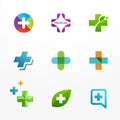 Set of medical logo icons with cross and plus