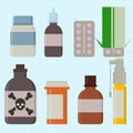 Set of medical medicines isolated on blue background