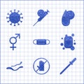 Set Medical protective mask, No handshake, Pipette, Bar of soap, Ebola virus disease, Gender, Blood test and Virus icon Royalty Free Stock Photo