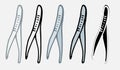 Set of medical scalpels in gray color vector icon. A set of metal scalpel drawn in doodle style isolated black outline and