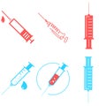 Medical syringe, hypodermic needle, Inject needle concept of vaccination, injection. Trendy flat style. vector illustration. Drug