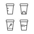 Set of medical test containers. Linear icon of laboratory analyzes of semen, feces, urine, empty jar. Black pictogram of sampling Royalty Free Stock Photo