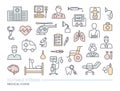 Set of medical on the theme of diagnostics, treatment, and hospital. Linear icons with editable stroke