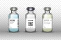 Set of medical vaccine bottles on transparent backround. Mockup vaccine - transparent glass. Protection coronavirus and infection