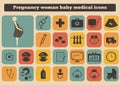 Set of medical woman pregnancy baby icons