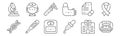 Set of 12 medicine icons. outline thin line icons such as defibrillator, dropper, thermometer, prescription, otoscope, nurse