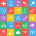 Set of 25 medicine icons with trendy flat color