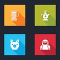 Set Medieval goblet, Islamic teapot, Pig and Muslim woman in niqab icon. Vector Royalty Free Stock Photo