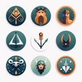 Set of medieval icons. Vector illustration in flat style for web design Royalty Free Stock Photo