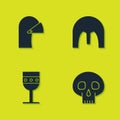 Set Medieval iron helmet, Skull, goblet and icon. Vector