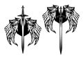 Winged Long Sword Black And White Vector Design Set