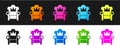 Set Medieval throne icon isolated on black and white background. Vector