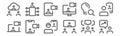 Set of 12 meeting icons. outline thin line icons such as chatting, video chat, videocall, idea, videocall, meeting