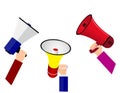 Set of megaphone hand speaker or hand with speaker portable. eps 10 vector