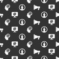 Set Megaphone, Mail and e-mail, Mail and e-mail and Create account screen on seamless pattern. Vector Royalty Free Stock Photo