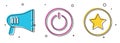 Set Megaphone, Power button and Star icon. Vector Royalty Free Stock Photo