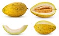 Set melon whole, three quarters, cut in half, slice Royalty Free Stock Photo