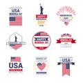 Set memorial day USA greeting card wallpaper, The Statue of Liberty american national flag on white background, template Royalty Free Stock Photo