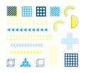 Set of memphis geometric shapes, retro elements for banner, poster, billboard and sale. Trendy blue yellow shapes Royalty Free Stock Photo