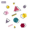 Set of Memphis style geometric shapes for your design project. Multi colored and contoured simple shapes