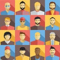 Set of Men Avatars Icons. Colorful Male Faces Icons Set. Flat Style Design.