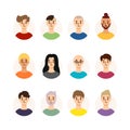 Set of men with different hairstyles, hair color and ages. Collection of males avatars. Vector illustration isolated on white