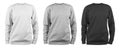 Set of men`s blank sweatshirt template - white, grey, black, natural shape on invisible mannequin, for your design mockup for pri