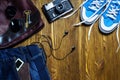 Set of men`s clothing and accessories. Hipster concept. Royalty Free Stock Photo