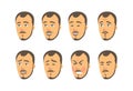 Set of men's faces with different expressions. Vector flat design