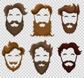 Set of men`s hairstyles, beards and mustaches. Vector