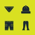 Set Men underpants, Pants, Short or and Winter hat icon. Vector