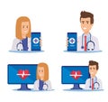 set men and women doctors with technology service