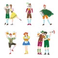 Set of men and women at Octoberfest. Characters in national costumes. Vector flat illustration for restaurant or bar Royalty Free Stock Photo