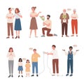 Set of men and women saying sorry to their close people vector flat illustration. Human relationships concept.