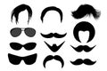 Set men's hairstyle ,beards, mustaches and glasses on white background. Illustration design