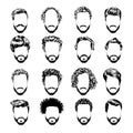 Set of men's hairstyles, beards and mustache. Hand-drawn sketch. Vector Illustration. Royalty Free Stock Photo