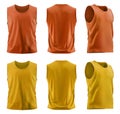 2 Set of men yellow orange mustard, back side view sleeveless tee t shirt tank singlet vest round neck on transparent PNG file. Royalty Free Stock Photo