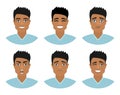 Set of mens avatars expressing various emotions: joy, sadness, laughter, tears, anger, disgust, cry.