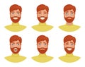 Set of mens avatars expressing various emotions: joy, sadness, laughter, tears, anger, disgust, cry.