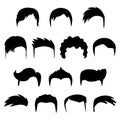 Set of Mens hairstyles. Design constructor with black silhouette fashionable mens haircut isolated on white background