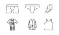 Set of mens night, everyday, bath, underwear.. Vector EPS 10 icons on white. Night clothin sign. For any purpose.