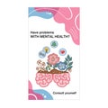 Set of mental health posters. Head with a flower and a blooming brain. Emotional health and awareness.