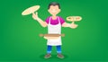 Set of the merchant fast food. a man stand thresh flour for making pizza. character design. vector illustration eps10