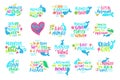 Set of mermaid cartoon vector illustrations. Summer inspirational lettering phrases. Royalty Free Stock Photo