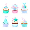 Set of 6 cartoon cupcake icons Royalty Free Stock Photo