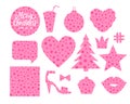 Set Merry Christmas forms Heart christmas ball tree star bubble kiss cupcake slipper. Cute design of a silhouette with