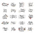 Set of Merry christmas and Happy New Year cards. Modern calligraphy. Hand lettering for greeting cards, photo overlays Royalty Free Stock Photo