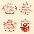 Set of Merry Christmas and Happy New Year stamp, sticker Set quotes with snowflakes, snowman, elk, sweet candy, angels Royalty Free Stock Photo