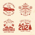 Set of Merry Christmas and Happy New Year stamp sticker Set quotes with snowflakes, snowman, santa claus, candy, sweet Royalty Free Stock Photo