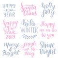 Set Merry Christmas and Happy New Year 2019 Vector hand drawn lettering phrases Royalty Free Stock Photo